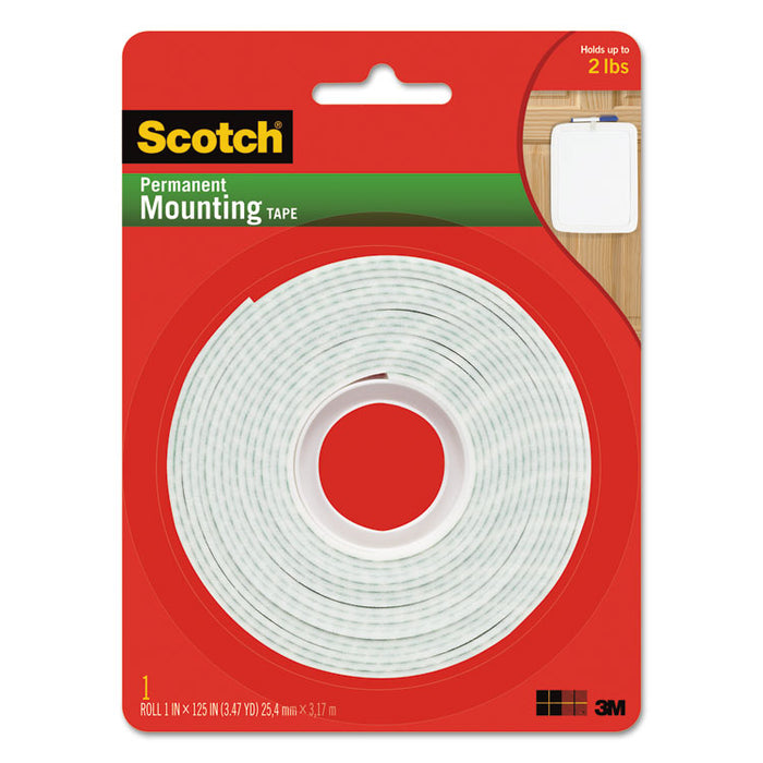 Permanent High-Density Foam Mounting Tape, 1" Wide x 125" Long