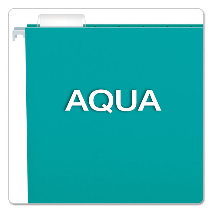 Colored Hanging Folders, Letter Size, 1/5-Cut Tab, Aqua, 25/Box