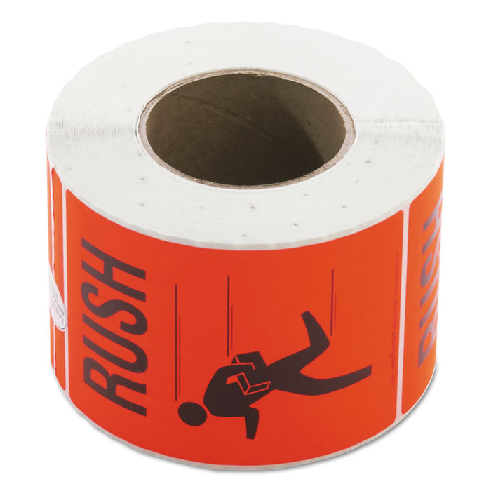 Shipping and Handling Self-Adhesive Labels, RUSH, 4.5 x 6, Black/Red, 500/Roll