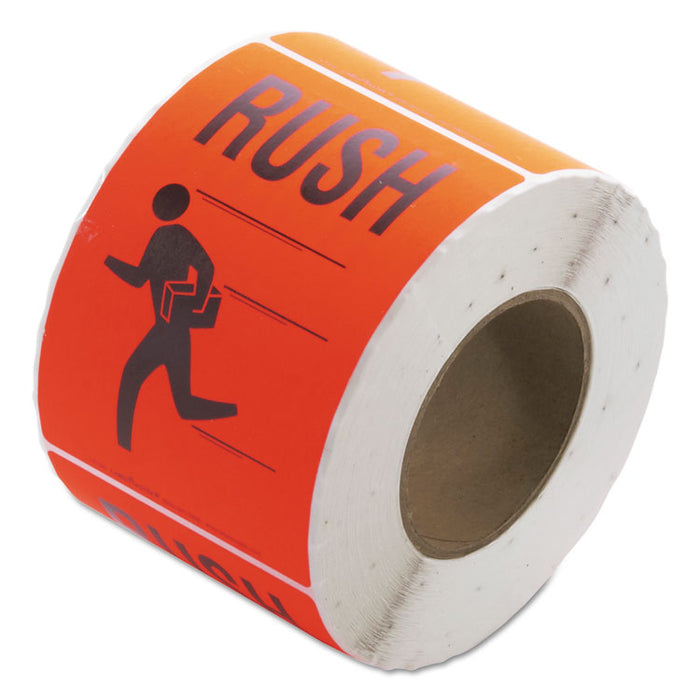 Shipping and Handling Self-Adhesive Labels, RUSH, 4.5 x 6, Black/Red, 500/Roll