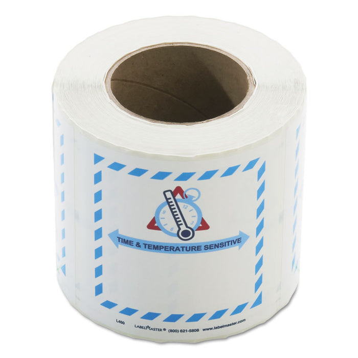 Shipping and Handling Self-Adhesive Labels, TIME and TEMPERATURE SENSITIVE, 5.5 x 5, Blue/Gray/Red/White, 500/Roll