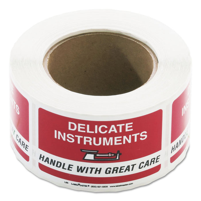 Shipping and Handling Self-Adhesive Labels, DELICATE INSTRUMENTS, HANDLE WITH CARE, 2.25 x 4, Red/White, 500/Roll