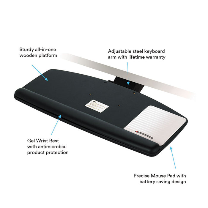 Knob Adjust Keyboard Tray With Standard Platform, 25.2w x 12d, Black