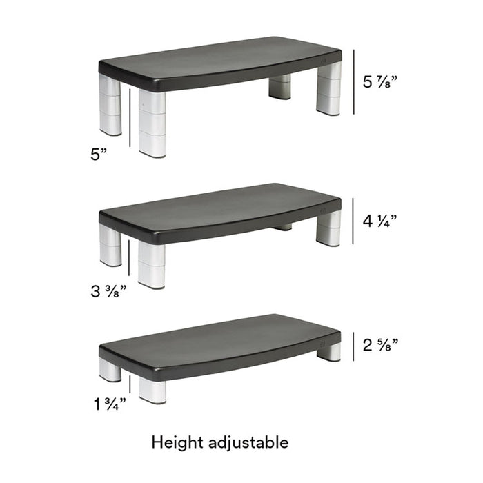 Extra-Wide Adjustable Monitor Stand, 20" x 12" x 1" to 5.78", Silver/Black, Supports 40 lbs