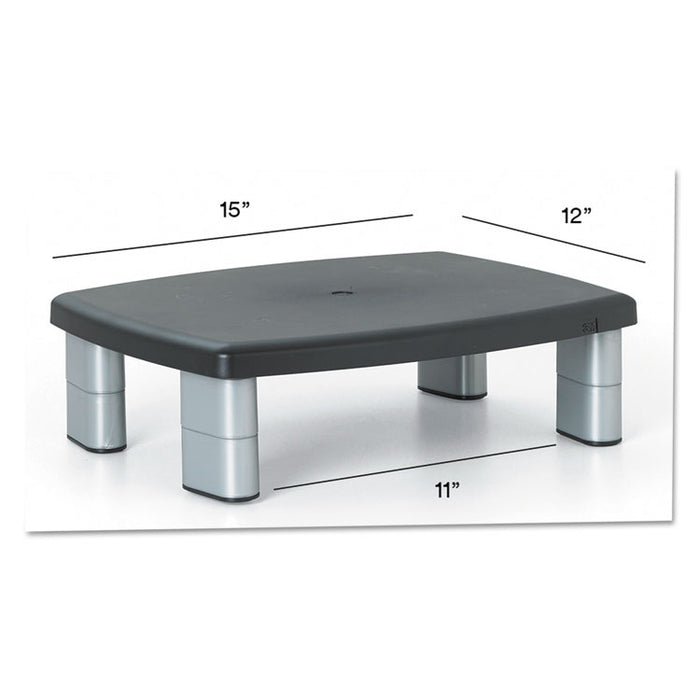 Adjustable Height Monitor Stand, 15" x 12" x 2.63" to 5.78", Black/Silver, Supports 80 lbs