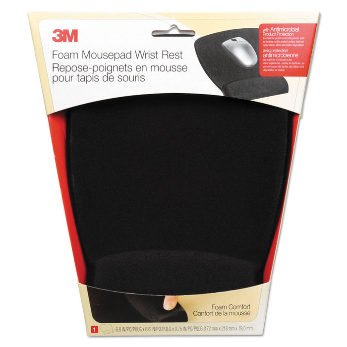 Antimicrobial Foam Mouse Pad with Wrist Rest, 8.62 x 6.75, Black