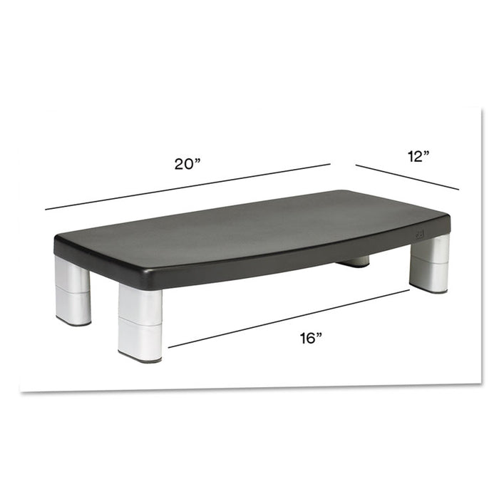 Extra-Wide Adjustable Monitor Stand, 20" x 12" x 1" to 5.78", Silver/Black, Supports 40 lbs