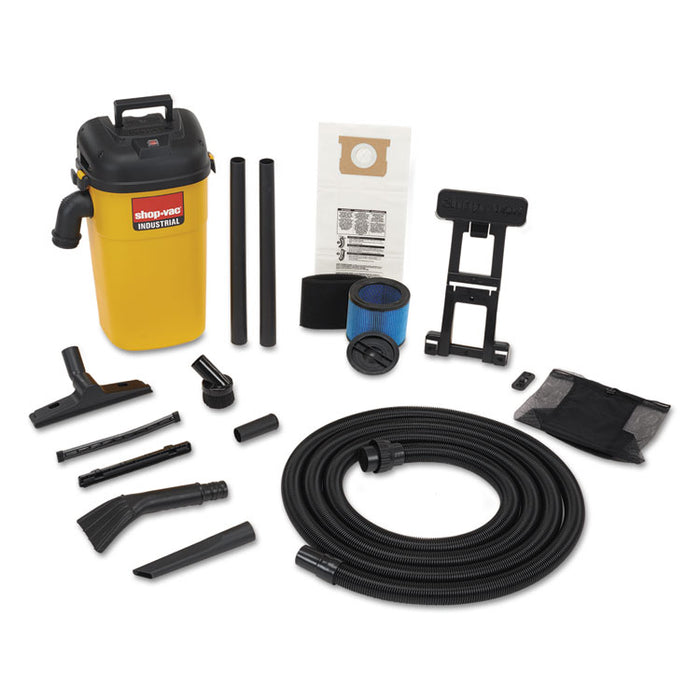 Wall Mount Industrial Wet/Dry Vac, 5 gal Capacity, 9 amp, 17 lbs, Yellow/Black