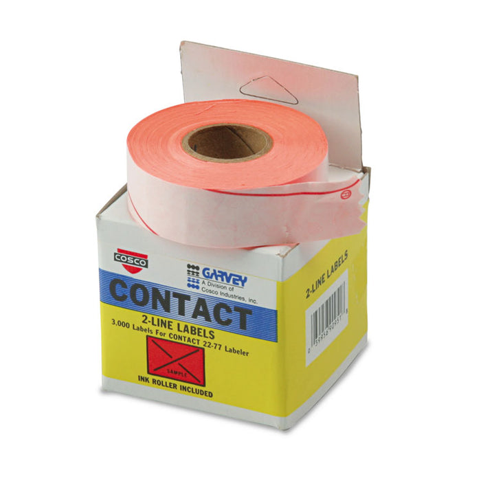 Two-Line Pricemarker Labels, 0.44 x 0.81, Fluorescent Red, 1,000/Roll, 3 Rolls/Box