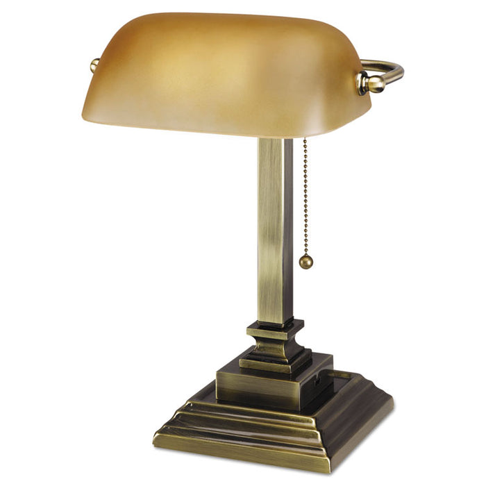 Traditional Banker's Lamp with USB, 10"w x 10"d x 15"h, Antique Brass