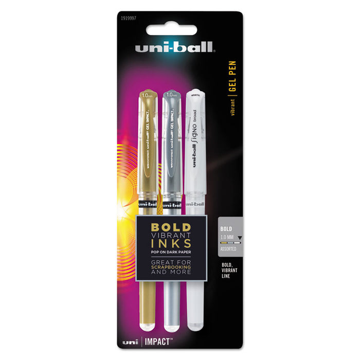 Impact Bold Gel Pen, Stick, Bold 1 mm, Assorted Marvelous Metallics Ink and Barrel Colors, 3/Pack