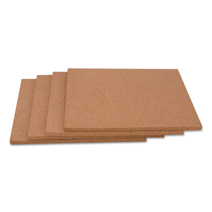 Cork Tile Panels, Brown, 12 x 12, 4/Pack