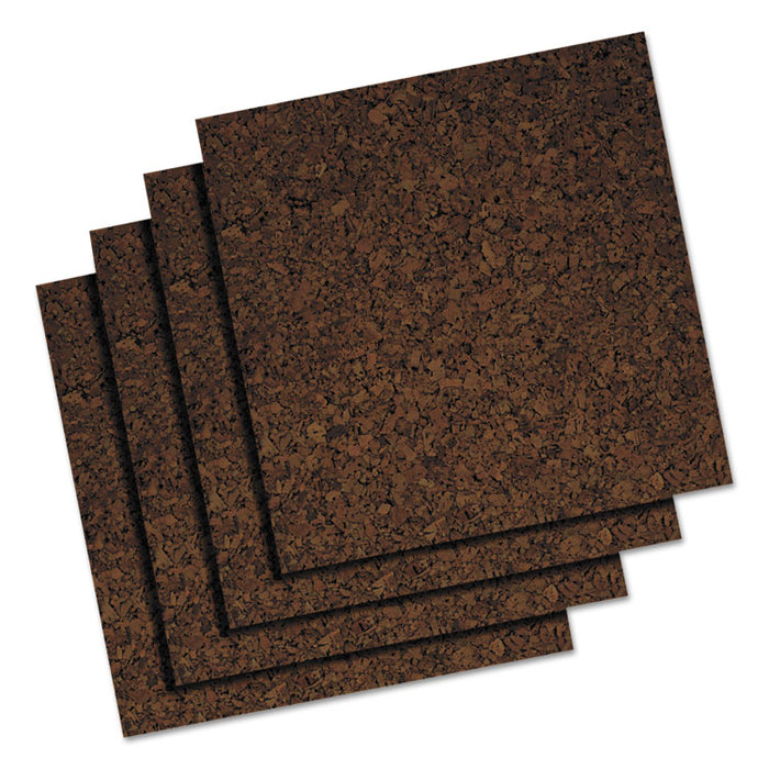 Cork Tile Panels, Dark Brown, 12 x 12, 4/Pack