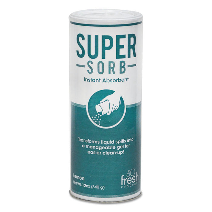 Super-Sorb Liquid Spill Absorbent, Powder, Lemon-Scent, 12 oz. Shaker Can, 6/Box