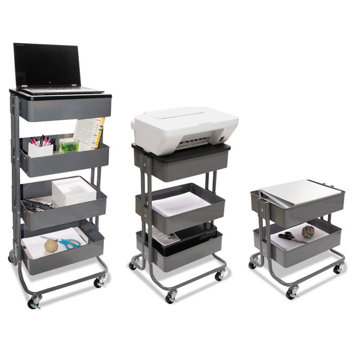 Multi-Use Storage Cart/Stand-Up Workstation, 13.9w x 11.75d x 18.5 to 39.5h, Gray