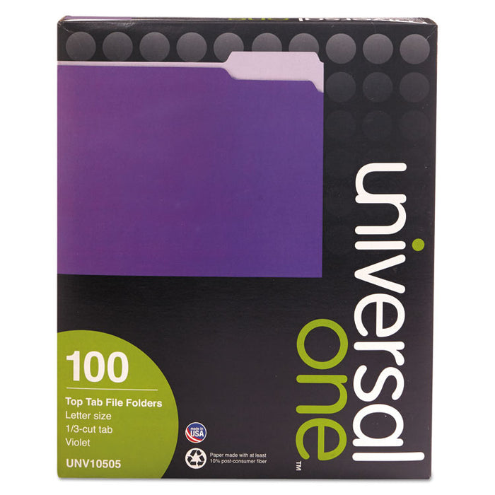 Deluxe Colored Top Tab File Folders, 1/3-Cut Tabs, Letter Size, Violet/Light Violet, 100/Box