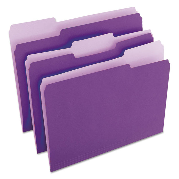 Deluxe Colored Top Tab File Folders, 1/3-Cut Tabs, Letter Size, Violet/Light Violet, 100/Box