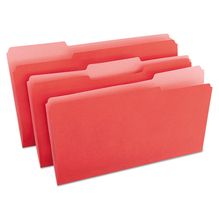 Deluxe Colored Top Tab File Folders, 1/3-Cut Tabs, Legal Size, Red/Light Red, 100/Box