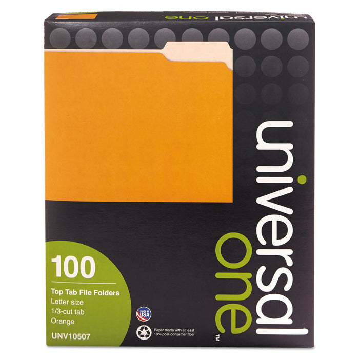Deluxe Colored Top Tab File Folders, 1/3-Cut Tabs, Letter Size, Orange/Light Orange, 100/Box