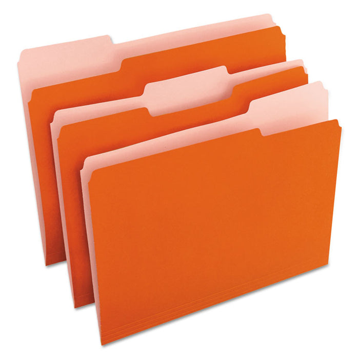 Deluxe Colored Top Tab File Folders, 1/3-Cut Tabs, Letter Size, Orange/Light Orange, 100/Box