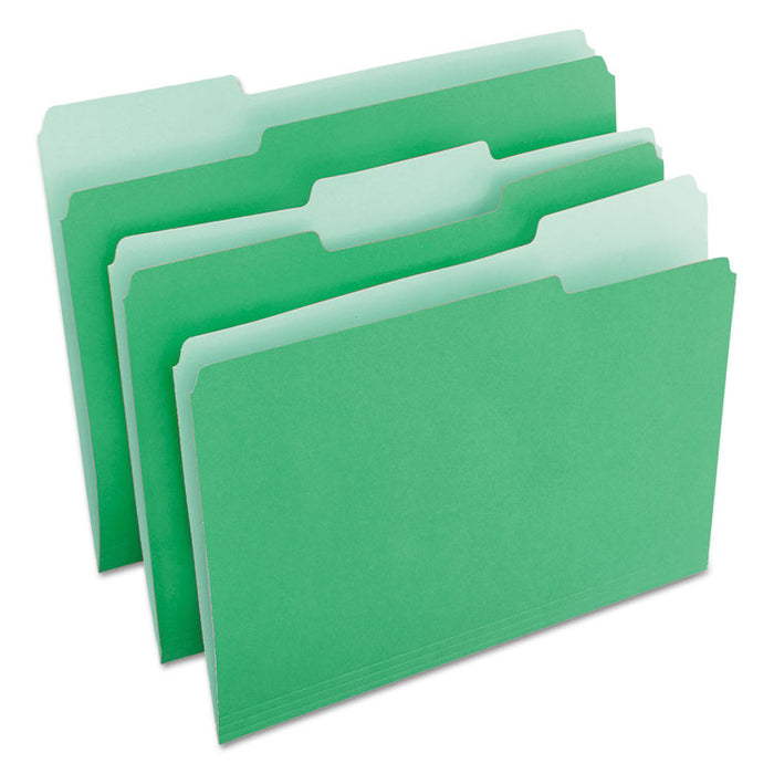 Deluxe Colored Top Tab File Folders, 1/3-Cut Tabs: Assorted, Letter Size, Green/Light Green, 100/Box