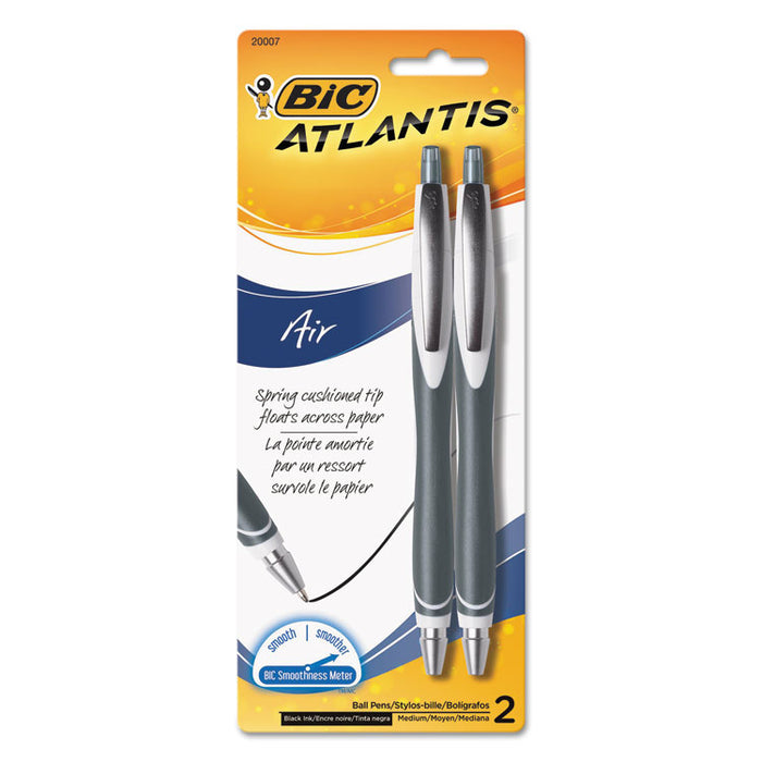 Atlantis Air Retractable Ballpoint Pen, 1.2mm, Black Ink, Black/White Barrel, 2/Pack