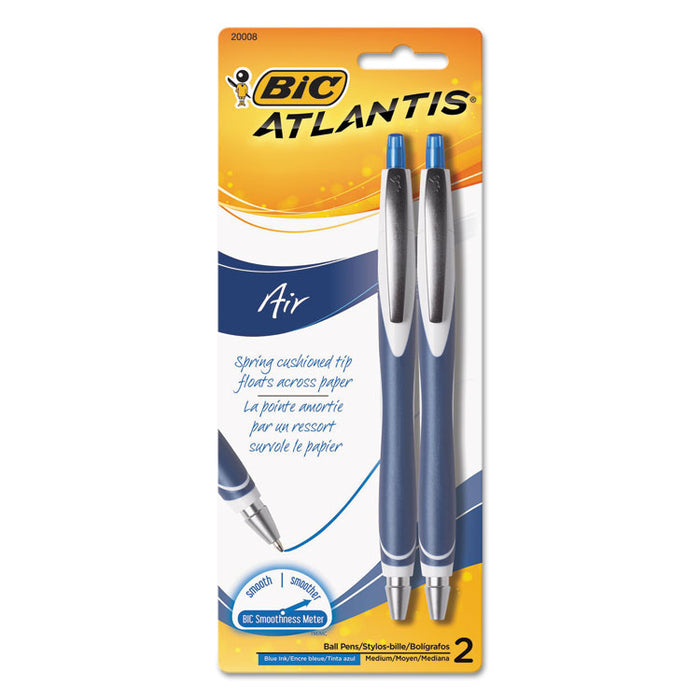 Atlantis Air Retractable Ballpoint Pen, 1.2mm, Blue Ink, Blue/White Barrel, 2/Pack