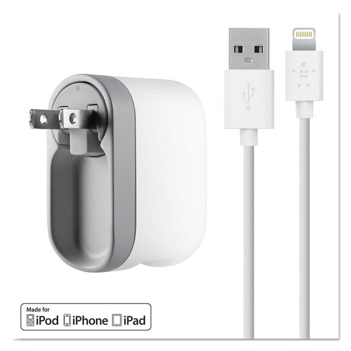 Swivel Charger, 2.1 Amp Port, Detachable Lightning Cable, White