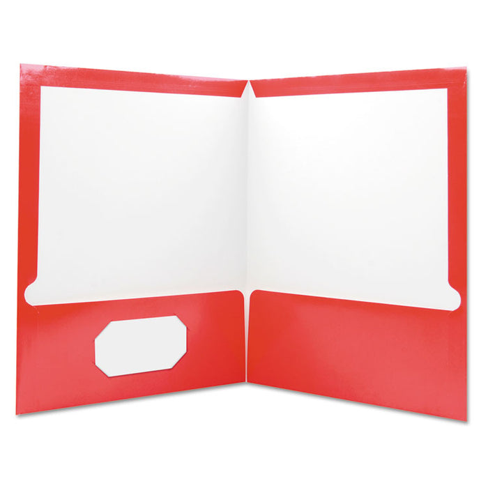 Laminated Two-Pocket Folder, Cardboard Paper, 100-Sheet Capacity, 11 x 8.5, Red, 25/Box