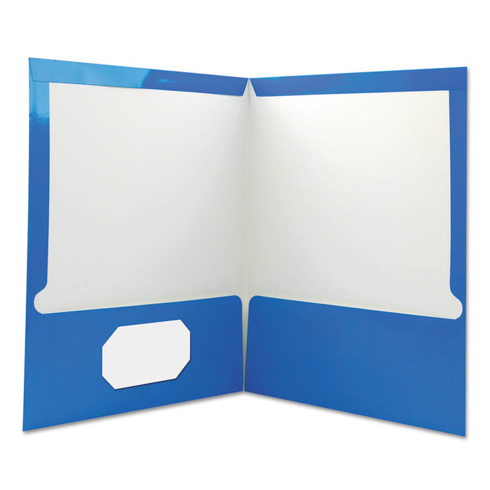 Laminated Two-Pocket Folder, Cardboard Paper, 100-Sheet Capacity, 11 x 8.5, Blue, 25/Box
