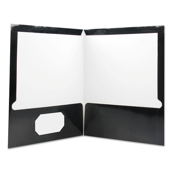 Laminated Two-Pocket Folder, Cardboard Paper, 100-Sheet Capacity, 11 x 8.5, Black, 25/Box