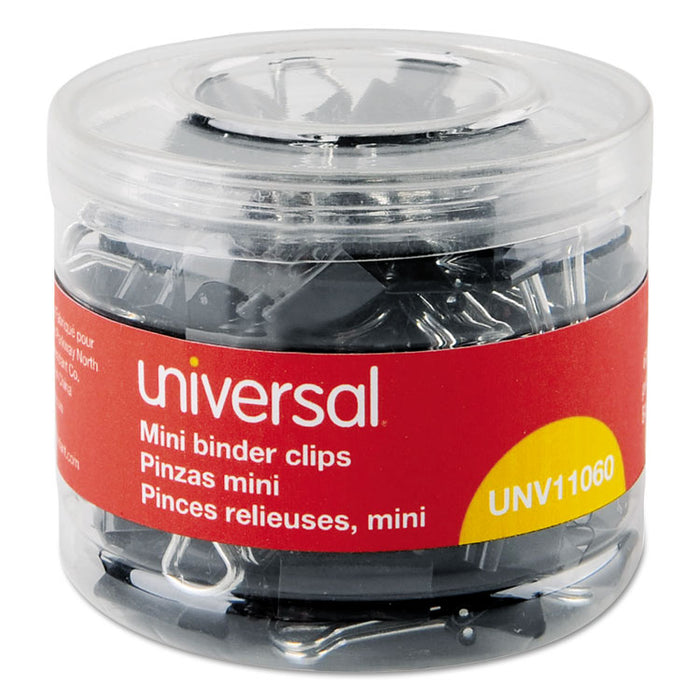 Binder Clips with Storage Tub, Mini, Black/Silver, 60/Pack