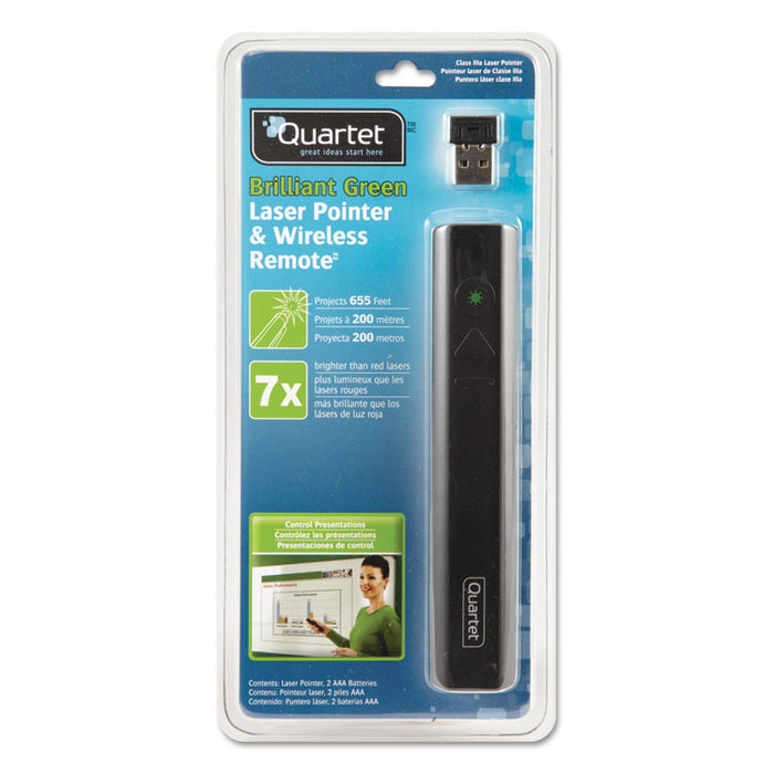 Brilliant Green Laser Pointer and Wireless Remote, Class 3A, 32 ft Range, Black
