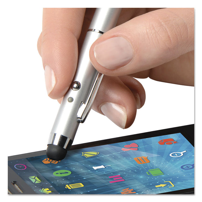 3-in-1 Laser Pointer with Stylus and Pen, Class 2, Projects 984 ft, Silver