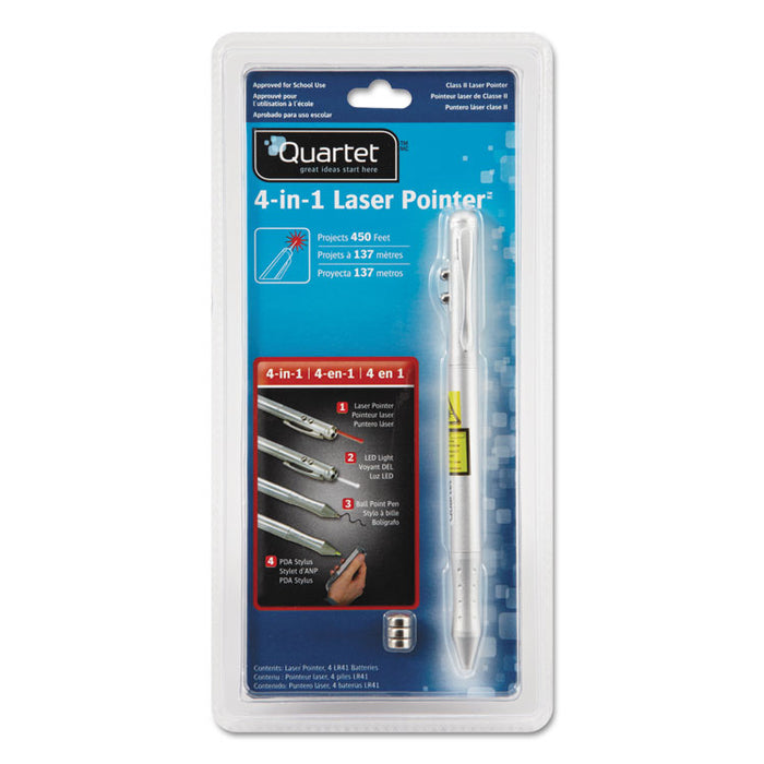 Four-Function Executive Laser Pointer, Class 2, Projects 919 ft, Silver