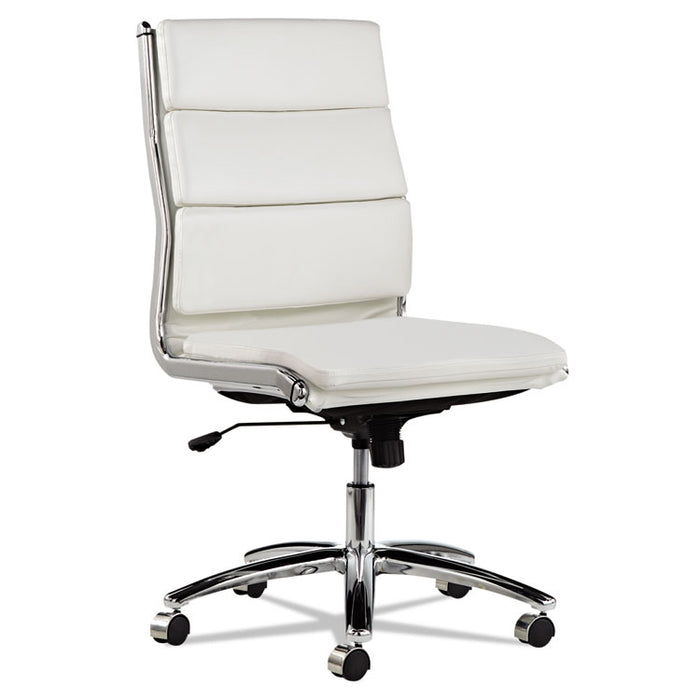 Alera Neratoli Mid-Back Slim Profile Chair, Faux Leather, Up to 275 lb, 18.3" to 21.85" Seat Height, White Seat/Back, Chrome