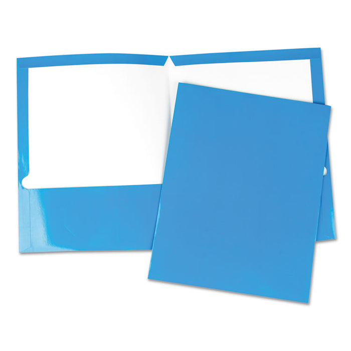 Laminated Two-Pocket Folder, Cardboard Paper, 100-Sheet Capacity, 11 x 8.5, Blue, 25/Box