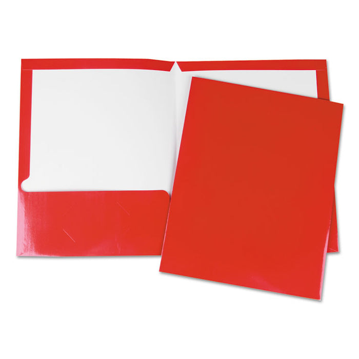 Laminated Two-Pocket Folder, Cardboard Paper, 100-Sheet Capacity, 11 x 8.5, Red, 25/Box