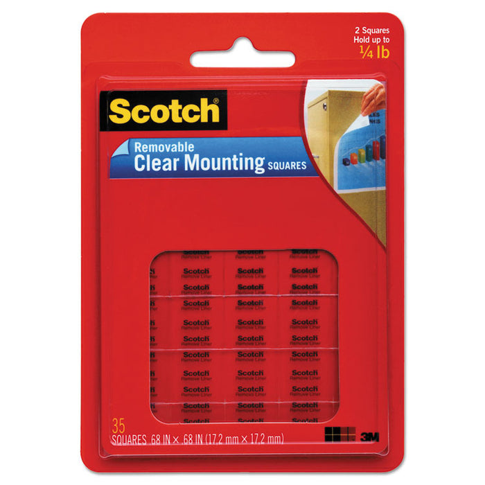 Removable Clear Mounting Squares, Holds Up to 0.33 lbs, 0.69 x 0.69, Clear, 35/Pack