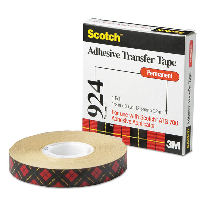 ATG Adhesive Transfer Tape, Permanent, Holds Up to 0.5 lbs, 0.5" x 36 yds, Clear