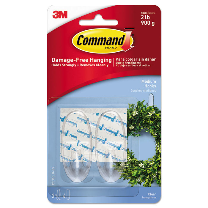 Clear Hooks and Strips, Plastic, Medium, 2 Hooks and 4 Strips/Pack