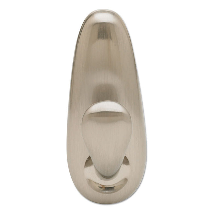 Adhesive Mount Metal Hook, Medium, Brushed Nickel Finish, 1 Hook and 2 Strips/Pack
