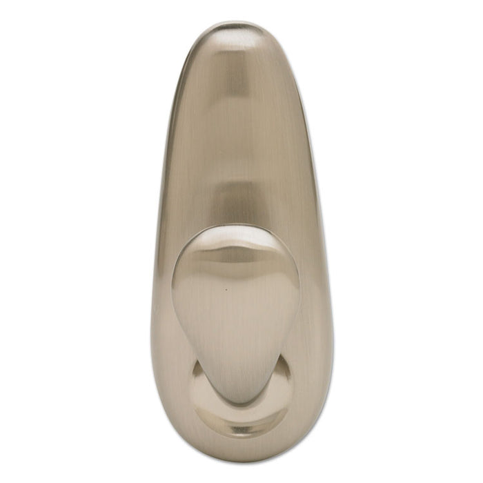 Adhesive Mount Metal Hook, Large, Brushed Nickel Finish, 1 Hook and 2 Strips/Pack