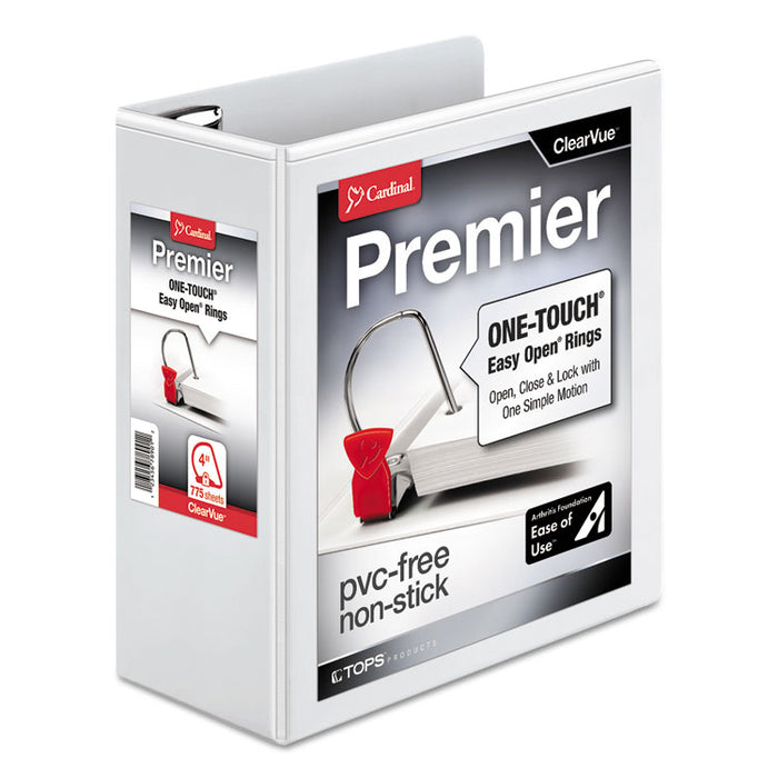 Premier Easy Open ClearVue Locking Slant-D Ring Binder, 3 Rings, 4" Capacity, 11 x 8.5, White