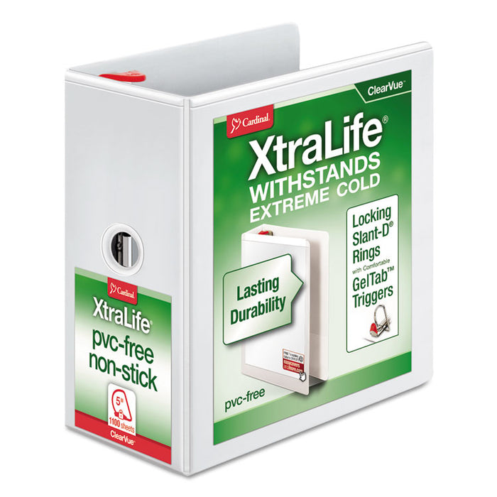 XtraLife ClearVue Non-Stick Locking Slant-D Ring Binder, 3 Rings, 5" Capacity, 11 x 8.5, White
