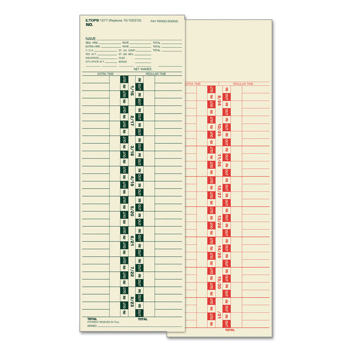 Time Clock Cards, Replacement for 10-100372/1950-9361, Two Sides, 3.5 x 10.5, 500/Box