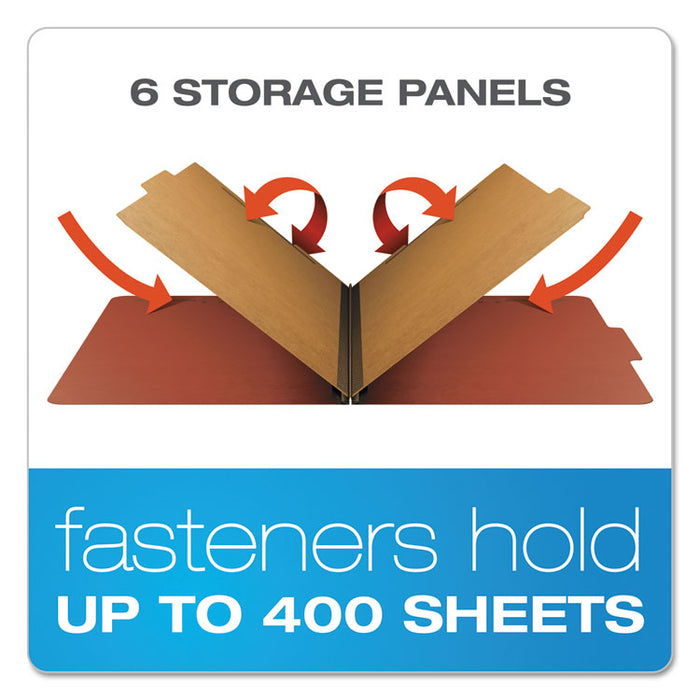 Four-, Six-, and Eight-Section Pressboard Classification Folders, 2 Dividers, Embedded Fasteners, Legal Size, Red, 10/Box