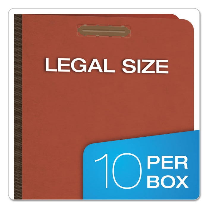 Four-, Six-, and Eight-Section Pressboard Classification Folders, 2 Dividers, Embedded Fasteners, Legal Size, Red, 10/Box