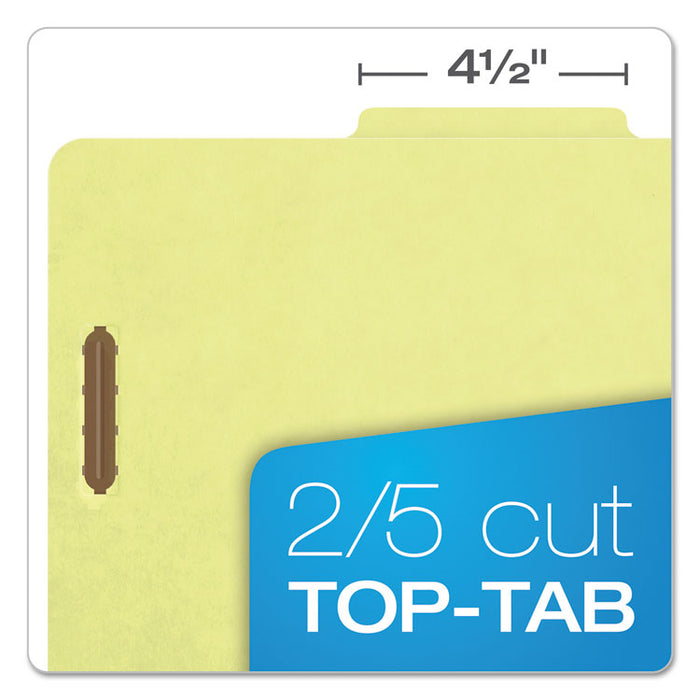 Four-, Six-, and Eight-Section Pressboard Classification Folders, 2 Dividers, Embedded Fasteners, Legal, Apple Green, 10/Box