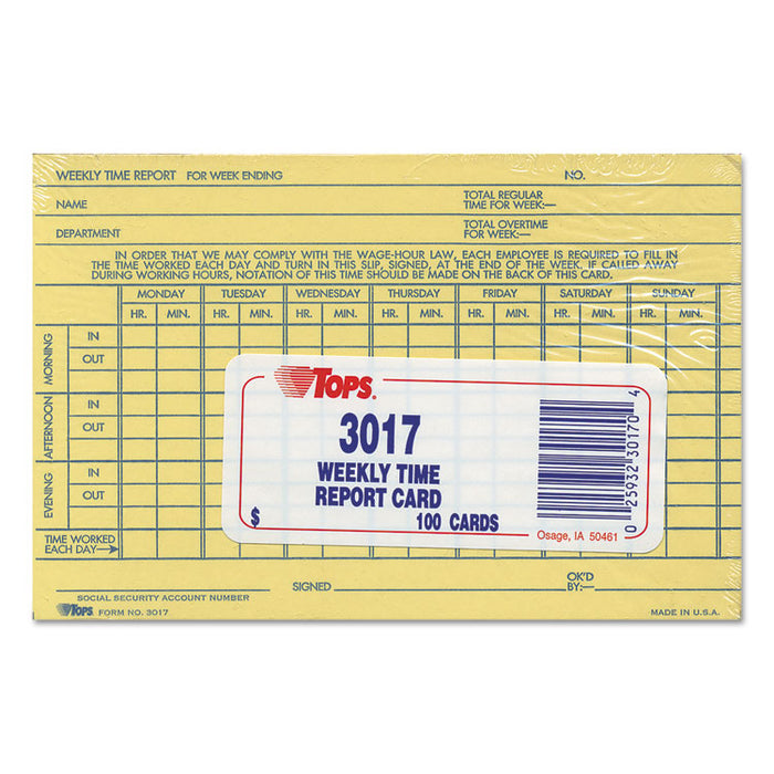 Employee Time Report Card, Weekly, 6 x 4, 100/Pack